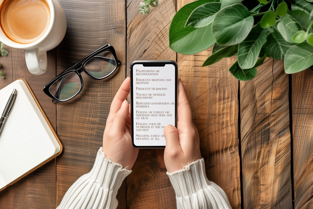スマホで自律神経失調症のチェックをする女性